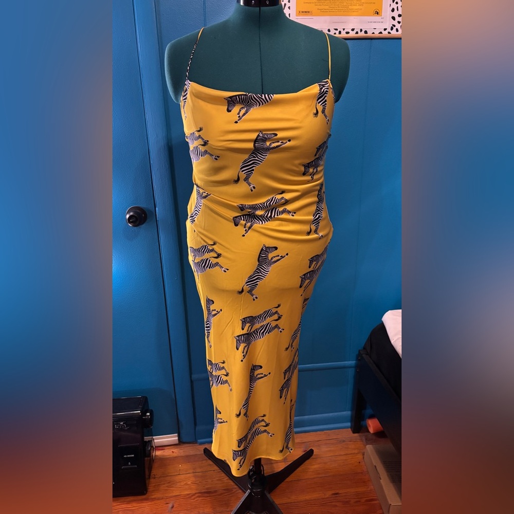 Yellow Satin Slip Dress with Zebra Pattern